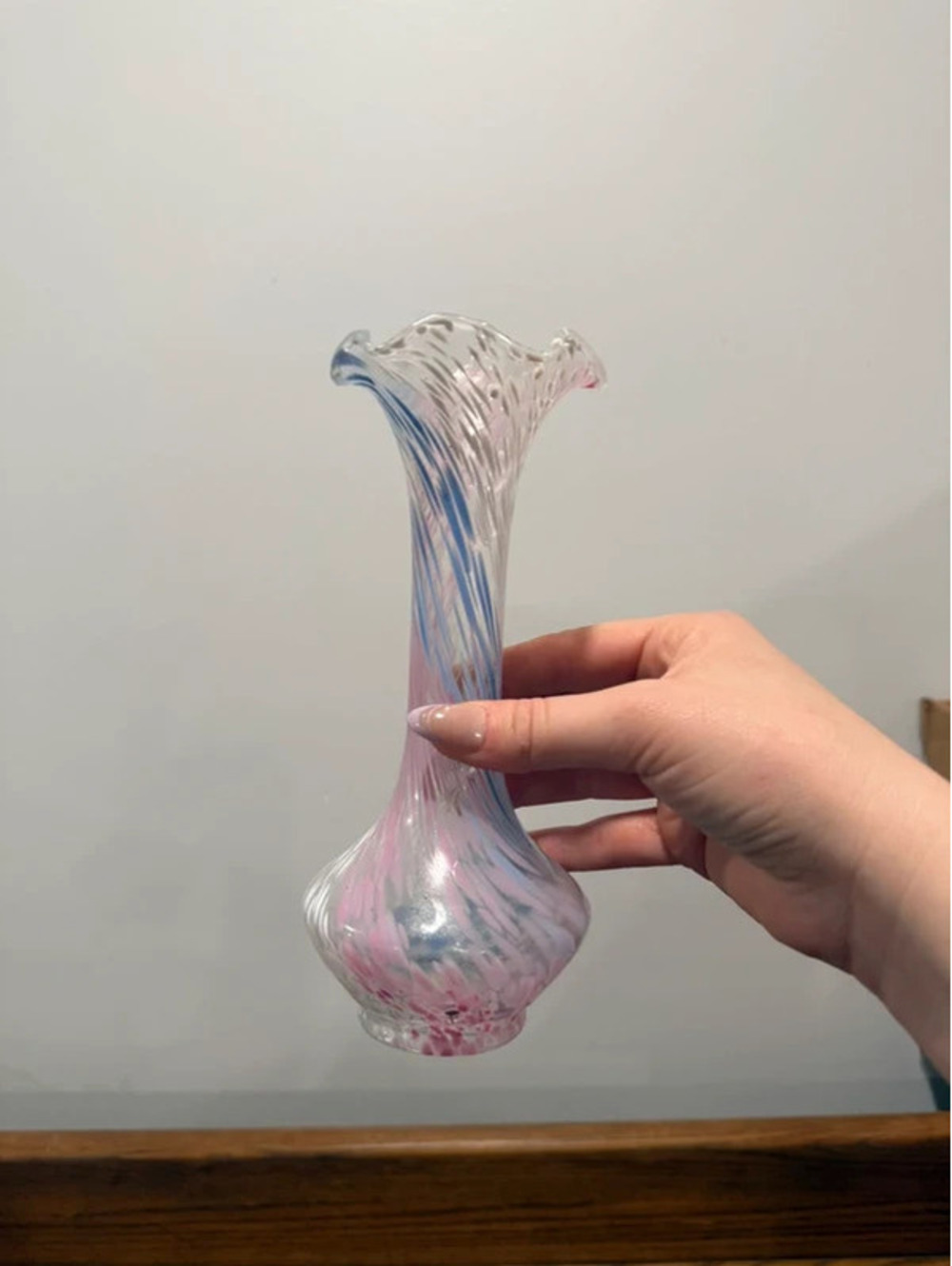 Vintage Pink & Blue Swirl Art Glass Bud Vase